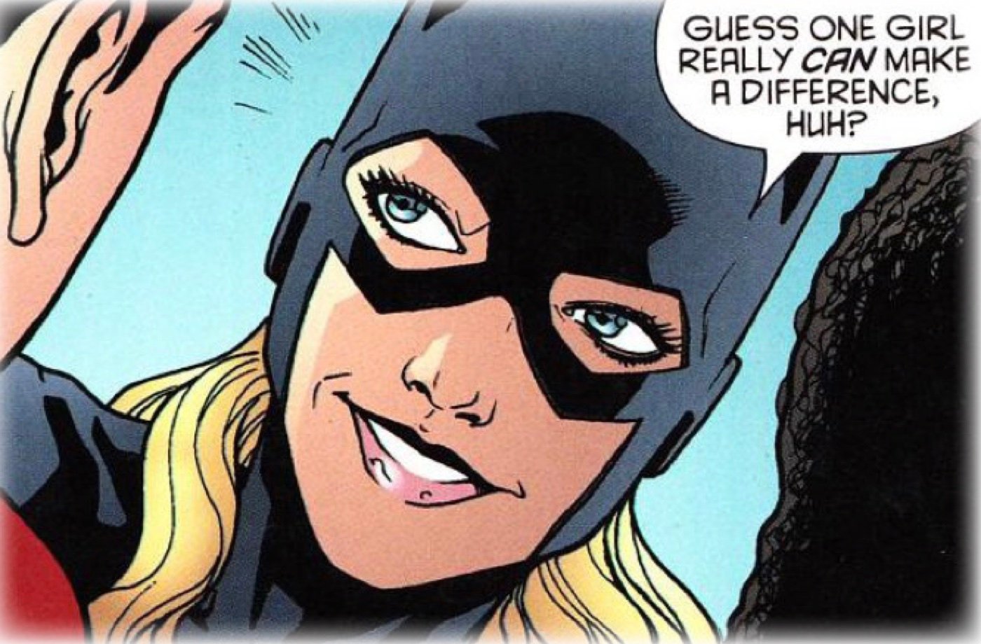Panel from a Batgirl comic: &ldquo;Guess one girl really can make a difference, huh?&rdquo;