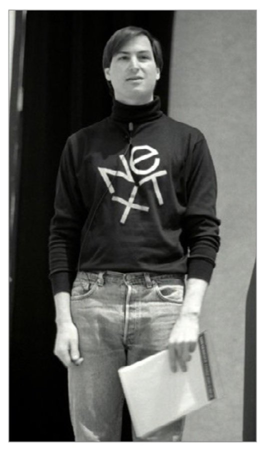 Steve Jobs wearing a NeXT sweatshirt